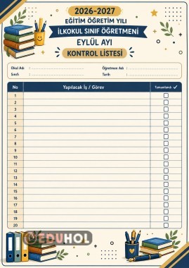 Eylül ayı yapılacak iş ve işlemler kontrol listesi