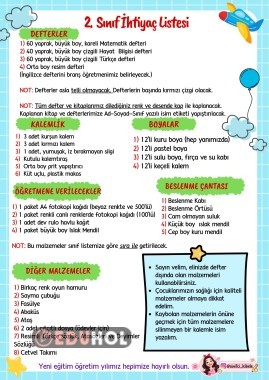 2. SINIF İHTİYAÇ LİSTESİ
