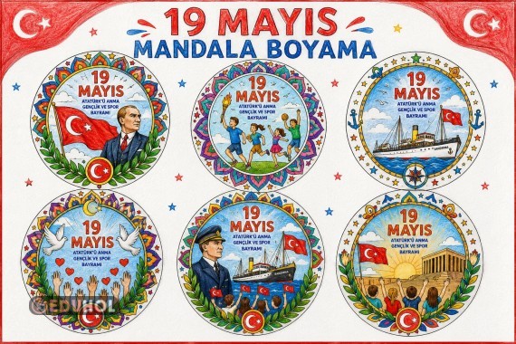19 MAYIS MANDALA BOYAMA-8 ADET-RENKLİ VE RENKSİZ