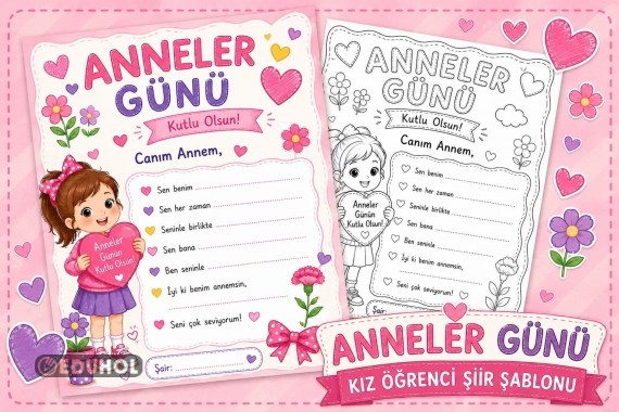 ANNELER GÜNÜ KIZ ÖĞRENCİ ŞİİR ŞABLONU