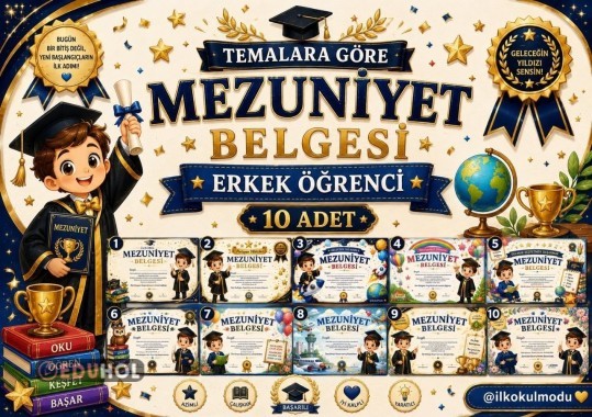 ERKEK ÖĞRENCİ MEZUNİYET BELGESİ (10 FARKLI TEMA)