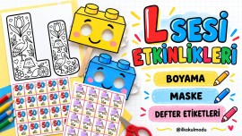 L FASİKÜLÜ ETKİNLİKLERİ BOYAMA- MASKE-DEFTER HECE KELİME ETİKETLERİ