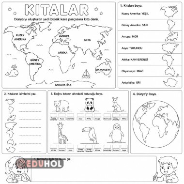 3. Sınıf Kıtalar Boyama Çalışma Etkinliği