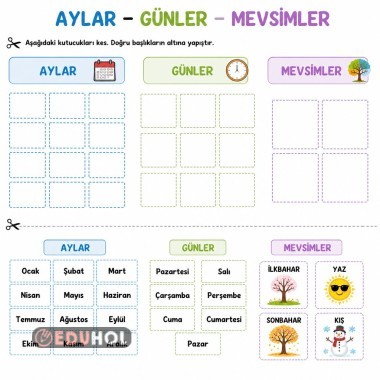 3. Sınıf Mevsimler Aylar Günler Çalışma Etkinliği