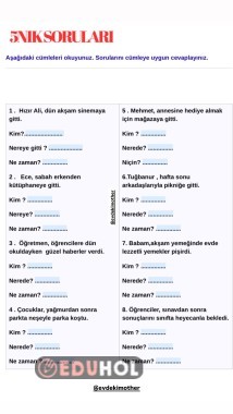 1.sınıf 5n1k soruları