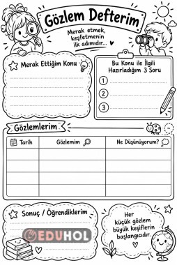 3.Sınıf Fen Bilimleri Gözlem Defterim (Renksiz)