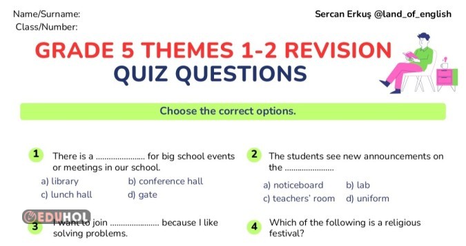 Maarif Model 5. 1-2 themes quiz