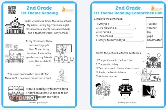 Maarif Model 2.sınıf 1.reading comprehension worksheet
