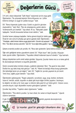 1. Ünite ile bağlantılı DEĞERLERİMİZ HİKAYE