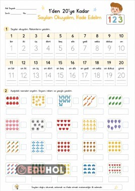 1'den 20'ye kadar olan sayıları tanıma ,yazma
