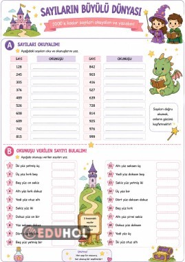 1000 e kadar olan sayıları okuma ,okunuşu verilen sayıyı yazma
