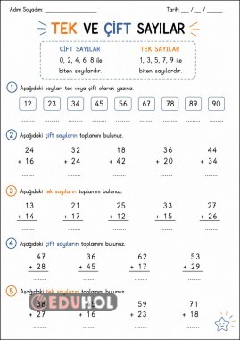 Tel ve Çift Sayılar 2 basamaklı toplama işlemleri