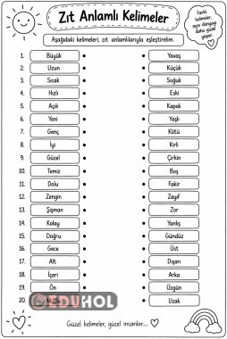 Zıt anlamlı kelimeler eşleştirme