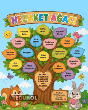 NEZAKET AĞACI ( SİYAH-BEYAZ) ÇOCUKLARLA BOYANAN PANO (11 SAYFA PDF)