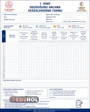 OKUDUĞUNU ANLAMA DEĞERLENDİRME FORMU