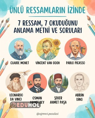 Ünlü Ressamların İzinde: 7 Ressam, 7 Hikâye | Okuduğunu Anlama ve Yaratıcı Düşünme Seti (7 Sayfa)