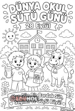 28 Eylül Dünya Okul Sütü Günü Boyama Sayfası