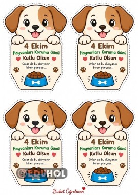 4 Ekim Hayvanları Koruma Günü Hediyelik Mama Etiketi
