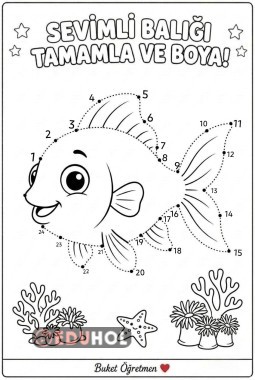 Sevimli Balığı Tamamla ve Boya (1-24 Arası Sayı Sıralama) 🐟