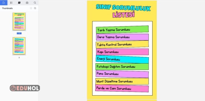 Sınıf Sorumluluk Listesi