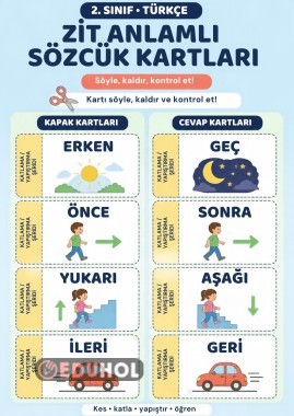 2. Sınıf Zıt anlamlı sözcükler deftere yapıştırma çalışması