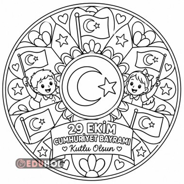 39 Ekim temalı Türk bayrağı mandala boyama çalışması