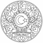 39 Ekim temalı Türk bayrağı mandala boyama çalışması