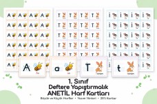 1. SINIF ANETİL GRUBU | DEFTERE YAPIŞTIRMALIK RESİMLİ HARF KARTLARI (BÜYÜK–KÜÇÜK)