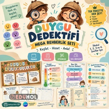Duygu Dedektifi MEGA PAKET: Pano+Poster+Etkinlik+Veli Broşürü İlkokul Rehberlik Seti