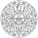 Cumhuriyet Bayramı Mandala Boyama Şablonu