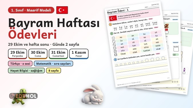 1. Sınıf Hafta Sonu Ödevi 29 Ekim – 1 Kasım | Cumhuriyet Bayramı + O Sesi