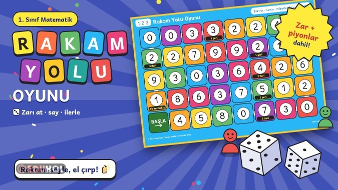 1. Sınıf Rakam Yolu Oyunu – Zarlı Rakam Tanıma Oyunu (Renkli)