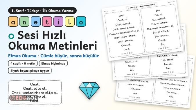O Sesi Hızlı Okuma Metinleri 1. Sınıf | Elmas Okuma – Akıcı Okuma (8 Metin)