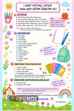 1.SINIF İHTİYAÇ LİSTESİ