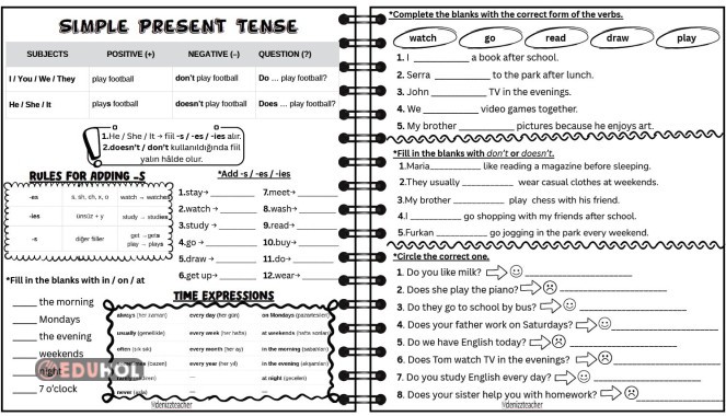 5.T3.Simple Present Tense Foldable Worksheet