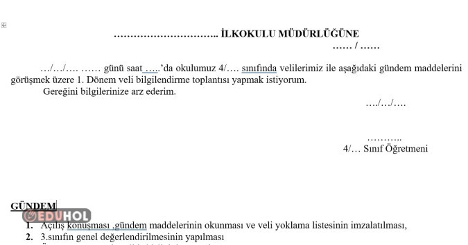 4.sınıf veli toplantı tutanağı