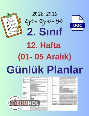 2. Sınıf 12. Hafta (01-05 Aralık) Günlük Ders Planları