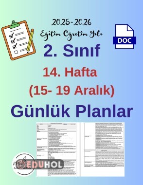 2. Sınıf 14. Hafta (15- 19 Aralık) Günlük Ders Planları