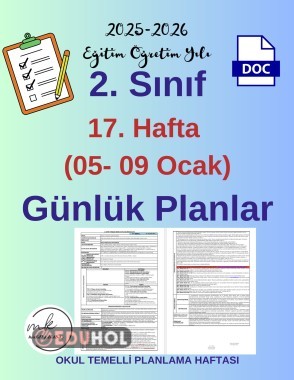 2. Sınıf 17. Hafta (05-09 Ocak) Günlük Ders Planları