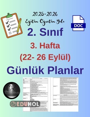 2. Sınıf 3. Hafta (22- 26 Eylül) Günlük Ders Planları