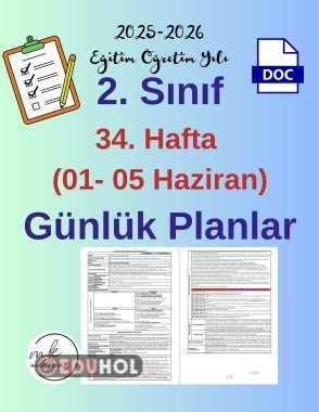 2. Sınıf 34. Hafta (01- 05 Haziran) Günlük Ders Planları
