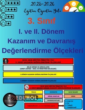 3. Sınıf 1 ve 2. Dönem Tüm Dersler Kazanım, Davranış Değerlendirme Ölçeği