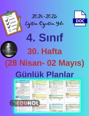 4. Sınıf 30. Hafta Günlük Ders Planı