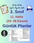 2. Sınıf 11. Hafta (24- 28 Kasım) Günlük Ders Planları