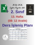2. Sınıf 13. Hafta (08- 12 Aralık) Haftalık Ders İşleniş Planı