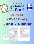 2. Sınıf 18. Hafta (12- 16 Ocak) Günlük Ders Planları