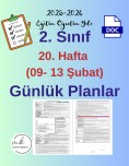2. Sınıf 20. Hafta (09- 13 Şubat) Günlük Ders Planları