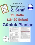2. Sınıf 21. Hafta (16- 20 Şubat) Günlük Ders Planları