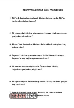 2. Sınıf Matematik Deste ve Düzine ile ilgili problemler
