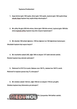 3 işlemli toplama işlemi problemleri